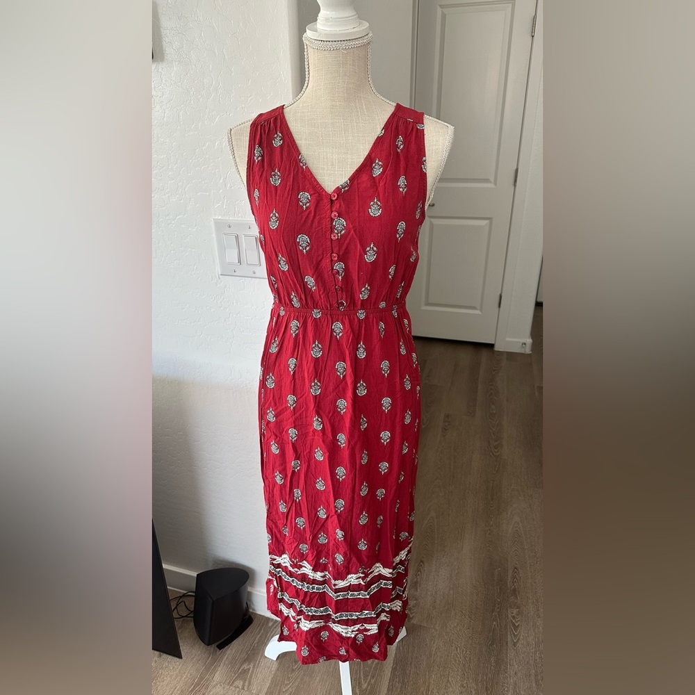 Old Navy Red Patterned Midi Dress